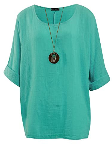 Love My Fashions® Women's Italian Lagenlook Tunic Top – Oversized Loose Fit 3/4 Sleeve Round Neck Casual & Comfortable UK Fashion Mint Green