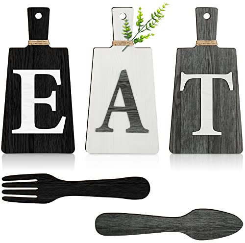 Küchenschneidebretter zum Aufhängen, Gabel und Löffel, rustikale Wanddekoration für Küche und Haushalt (Schwarz, Weiß, Grau)