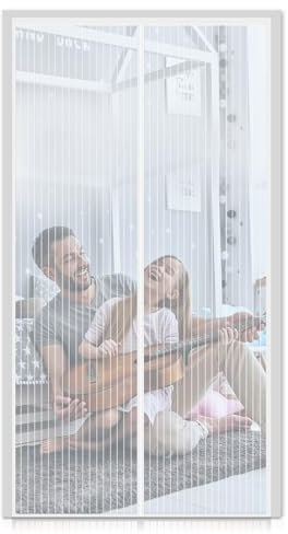 FORTRY Fliegengitter Magnet Tür 90x200cm, Fliegengitter Magnet Balkontür Ohne Bohren Kinderleichte Klebemontage, fliegenschutztür Ist Ideal für Die Balkontür, Terrassentür, Wohnzimmer, Weiß