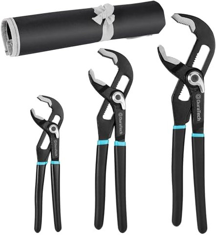 DURATECH Set di pinze regolabili per tubi e dadi 3 pezzi, 200MM/250MM/300MM, pinze per giunzioni rapide regolabili con ampia capacità di ganasce, impugnatura antiscivolo, astuccio rotante