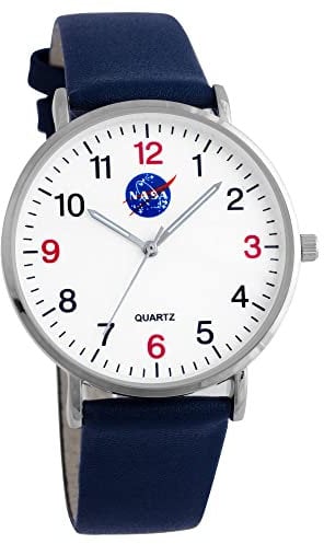 Herrenarmbanduhr mit Lederarmband Astronaut Quarzuhr 40 mm Japanisches Quarzuhrwerk Edelstahlarmband Herrenuhr (Silber)