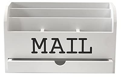 Weißer Schreibtisch-Organizer, Holz-Brief-Aufbewahrungsbox für Tisch, Büro, Zuhause, 5 Fächer mit Schublade (10,2 x 30 x 17,8 cm)