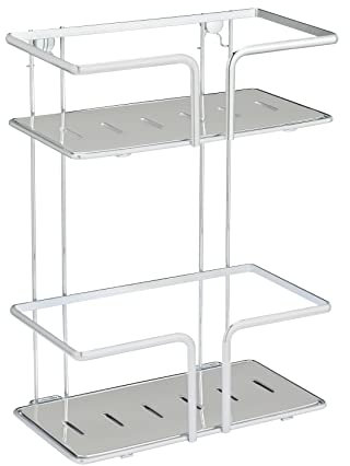 WENKO Wandregal Termoli, Bad-Ablage aus verchromtem Edelstahl mit Einsatz aus Kunststoff, 2 Tiefe Körbchen für sicheren Stand von Shampoo- und Duschgelflaschen, (B x H x T): 25,5 x 35,5 x 14,5 cm