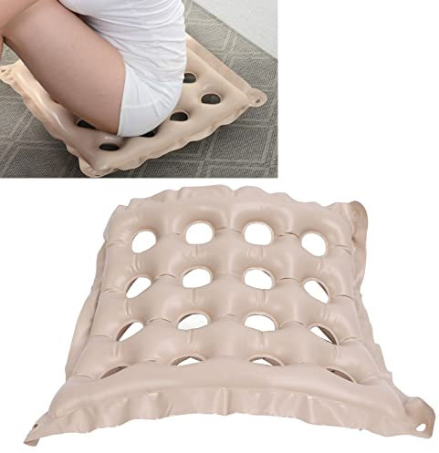 Ejoyous Aufblasbare Sitzkissen, 16 Löcher aufblasbare Druckkissen für Böden Dekubitus, Dekubitus Luft Stuhlkissen Stuhlkissen für Rollstuhl Reisen Outdoor Beige