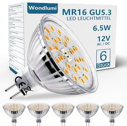 Wondlumi MR16 GU5.3 LED Lampen 12V 6,5W Kaltweiß 6000K LED Birnen 700LM AC/DC Leuchtmittel ersetzt für 60W Halogen Lampe Nicht-Dimmbar 6er pack