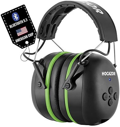 Hocazor HZ07 Casque de protection auditive Bluetooth 5.1 Batterie rechargeable intégrée 1500 mAh antibruit NRR 25 dB Vert
