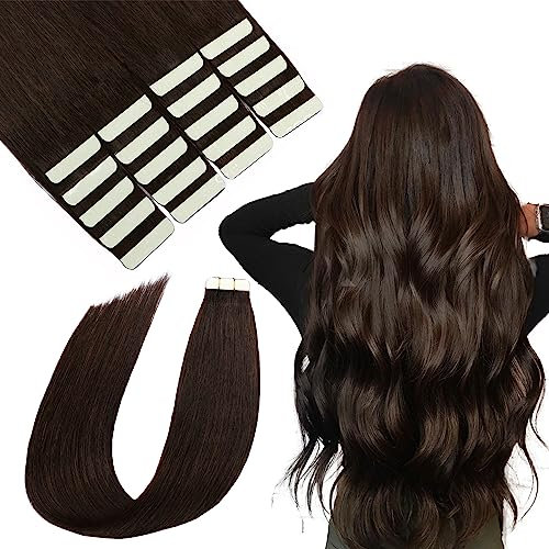 SURNEL Echthaar Tape Extensions Schwarz Skin Weft Tape on Echthaar Farbe Dunkelstes Braun 16 Zoll 40g Remy Tape Extensions Echthaar (tape#2-40cm)