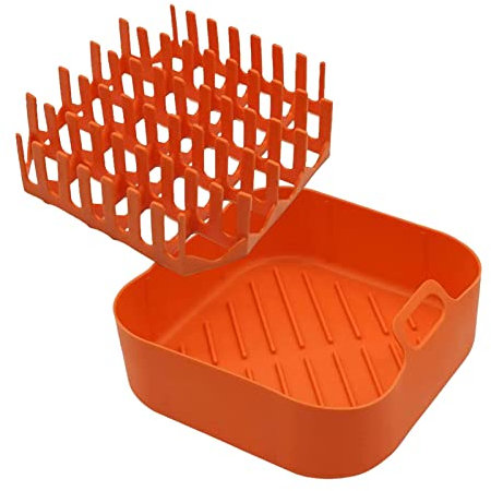 Hitzebeständige Luftfritteuse-Töpfe, 1 Stück Speck-Silikon-Luftfritteusentopf, Antihaft-Silikontopf-Airfryer, flexibler Silikon- -Quadrat-Tablettständer, Mikrowellen-Silikon-Speckkorb mit Tablett