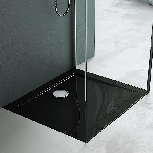Mai & Mai Duschwanne Duschtasse 70x80x4cm Rechteckig Schwarz aus hochwertigem Acryl inkl. Ablaufgarnitur AL02 Lucia/Faro2