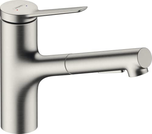 hansgrohe Zesis M33 - Mitigeur de cuisine avec douchette extractible métallique, 2 jet, Robinet avec hauteur sous bec 150 mm, Robinetterie avec bec pivotant, Aspect acier inox, 74820800