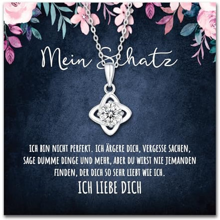 An meinen Schatz 925 Echt-Silberkette Herzkette mit LED Box und Spruch Halskette Damen Jahrestag Geschenk für Sie Frau Partnerin Freundin Verlobte Geburtstag Weihnachten (Standard Box - Knoten V2)
