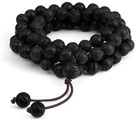 8 mm Schwarze Lavastein-Perlenketten, 80 Perlen, handgefertigt, geknotete elastische Armbänder, Damen und Herren, Yoga-Schmuck, Gebetsgeschenke, Halskette FZUGEDRLI