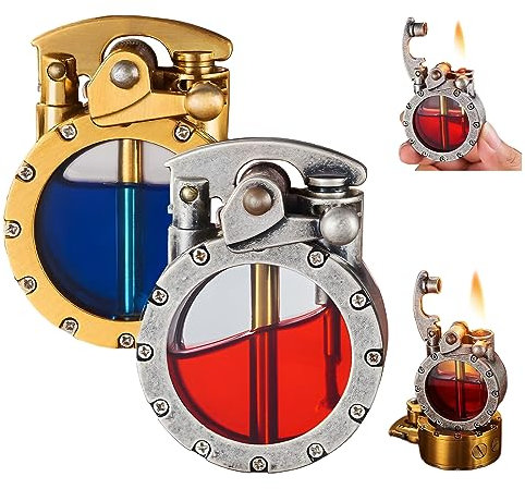 Vintage Feuerzeug, Retro Transparentes Kerosene Feuerzeug Cooles Kerosinfeuerzeug Kreativität Antikes Steampunk-Feuerzeug Winddichtes für Camping BBQ, Geschenk für Männer Papa (2 STÜCK)