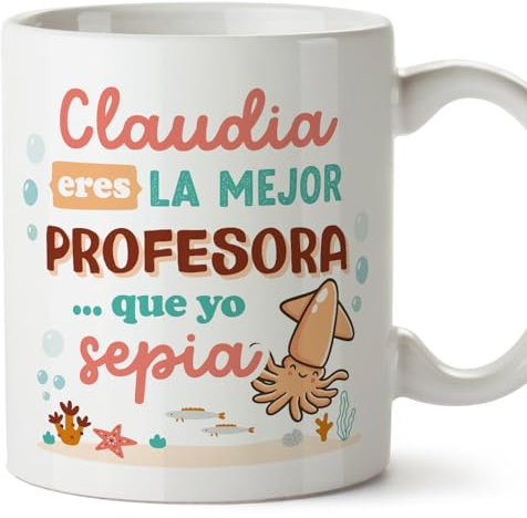 MUGFFINS Tazas Personalizadas para PROFESORA mujer - En Español - Mejor que yo Sepia - 11 oz / 330 ml - Regalo Personalizable original y divertido