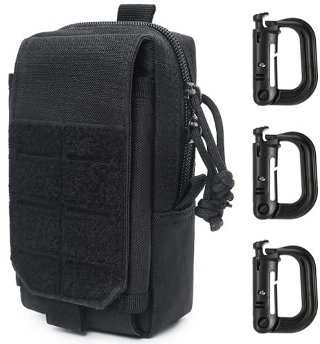 MUCHER Molle Tasche Klein Taktische EDC Tasche Hüfttaschen Militär Bauchtasche Kompakt Gürteltasche Multifunktionale Handytasche Beutel mit 3 Haken für Outdoor Wandern Jagdcamping Training (Schwarz)