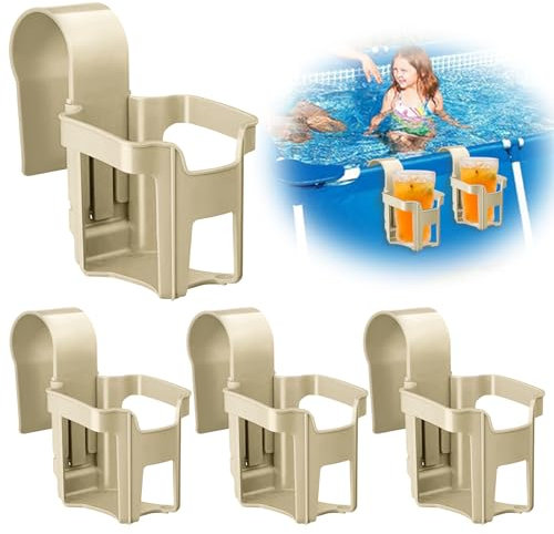 Keaistar 4 Stück Pool Getränkehalter Zubehör für Aufstellpools aus Kunststoff Cup Holder Multifunktionaler Wasserbecher Hängehalter Poolzubehör für die meisten Schwimmbäder (Khaki)
