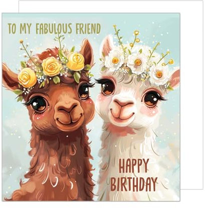 Edition Seidel Premium quadratische Geburtstagskarte mit Umschlag. Glückwunschkarte Happy Birthday to my fabulous friend Billet Karte für Mann Frau Freund Freundin Lama (GQ243 SW024)