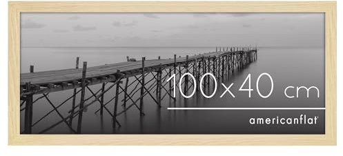 Americanflat Cadre Photo 100x40 cm en Chêne Naturel - Bois D'ingénierie avec Verre Résistant aux Chocs et Matériel de Suspension - Formats Horizontaux et Verticaux pour Mur