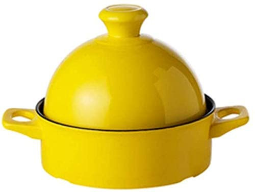 CVNIMV Casserole Casserole en céramique Faitout à la Maison Stpot Résistant aux Hautes températures avec Base en Fer et Couvercle en céramique Semi-Circulaire Cocotte Plat/Jaune (Jaune)