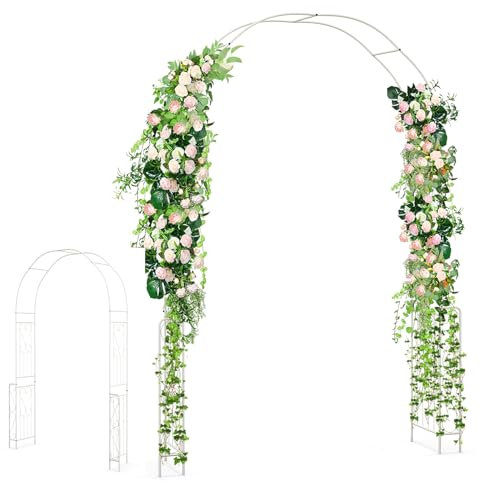 COSTWAY Rosenbogen, Torbogen Metall, Gartenbogen für Kletterpflanzen & Rosen, Rankhilfe Landhausstil, Rankgitter für Hochzeit Partys Garten, Rankbogen Rosenhilfe, 167 x 37 x 240 cm, Weiß