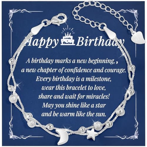 YELUWA Stern & Mond Armband Silber 925 Damen, Geburtstags Geschenk für Frauen Schwester Freundin Freundschaft 18. 21. 30. 40. 50. 60. Alles Gute zum Geburtstag, Geschenk für Sie Mutter Tochter Nichte