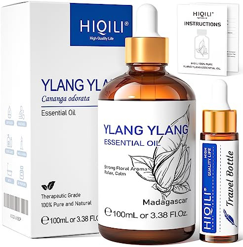 HIQILI Olio Essenziale di Ylang-Ylang, Profumo di Lunga Durata per il Diffusore, i Profumi, L'aromaterapia, il Fai da Te-100ml