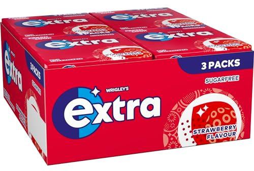 Extra Sugar-free Chewing Gum, Refreshing Strawberry Flavour, Freshens Breath, With Xylitol, Helps with Oral Hygiene for Healthy Teeth & Gums 20 x (3 x 9pieces)