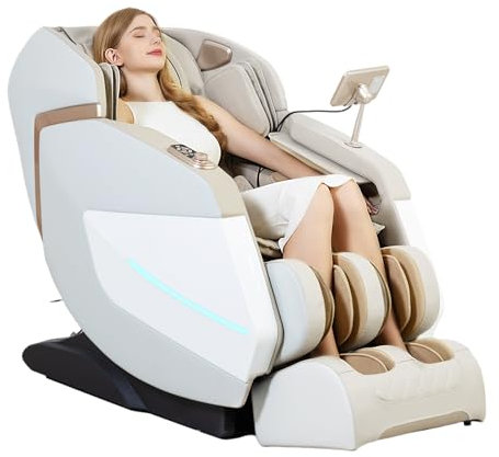 Relaxora Massagesessel 3D Zero Gravity SL Track Ganzkörper-Shiatsu-Massage mit Fußrollen Bluetooth Wärmetherapie Wadenknetmassage Airbag-Massage Stretch (Beige)