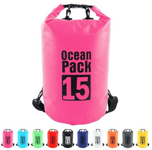 MORAINJAY 15L Borsa Impermeabile,Rosa Rossa Waterproof Zaino Impermeabile Sacco Impermeabile con Tracolla Regolabile,2L/5L/10L/15L/20L/30L Dry Bag per Outdoor Sport Acquatici,Barca,Pesca,Rafting,Nuoto