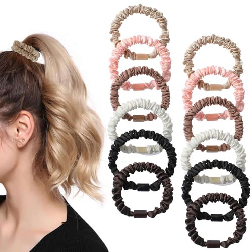 Invisibobble Scrunchies Seide - 12 Stück,년까지베어 Satin Haargummi & Scrunchies Seide für dicke und dünnes Haar, Mädchen 6 farben - Reißfest, Zopfgummis für dicke und dünne Haare - Haarseil Haarschmuck