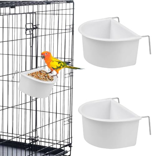 Vögel Futternapf, 2 Stück Weiß Papagei Futternapf Kunststoff Futternapf Vogel Vogelfutterspender Futterspender, Vogelfutter Wasserschale Käfig Zubehör Für Vögel Papageien (Weiß 2 Stück)