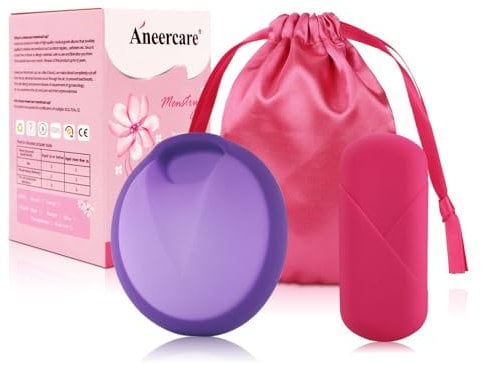 Menstruationsscheibe, Menstrual Disc, Wiederverwendbare Periodenscheibe, Menstruationstasse aus Silikon mit Silikonbox, Alternative zu Tampons (L-Purple, 1PCS)