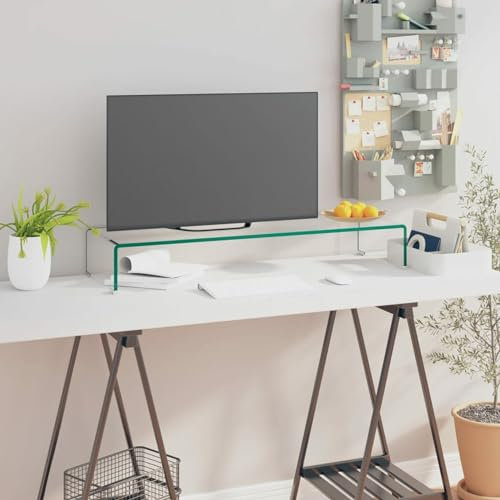 Homgoday Living Room TV Stand, TV Stand/Riser, Transparent Glass, 90 x 30 x 13 cm, TV Table for Living Room, TV Stand, Living Room, Low Cabinet for Industrial Living Room TV Stand