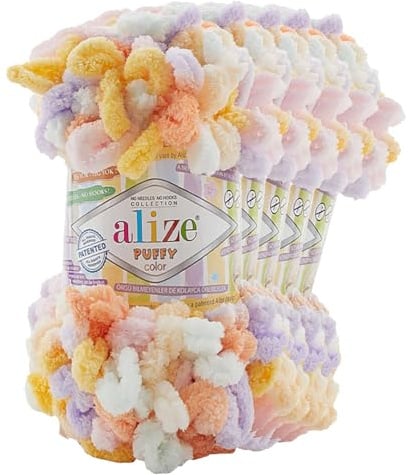 5 x 100g Strickgarn ALIZE Puffy Color Stricken ohne Nadeln Fingerstrickgarn