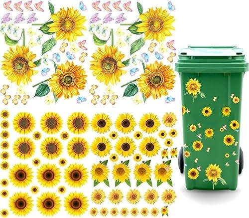 Calcomanías para cubos de basura, paquete de 4 unidades, calcomanías de girasol, flores, mariposas, impermeables, autoadhesivas, para papeleras, paredes, puertas, neveras y hogares