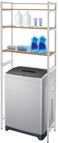 Ecoggeder 3 Ebenen Waschmaschinenregal aus Metall 69 * 30 * 181 cm Platzsparender Badezimmerträger für Badezimmern, Waschküchen, Garagen (Weiß)
