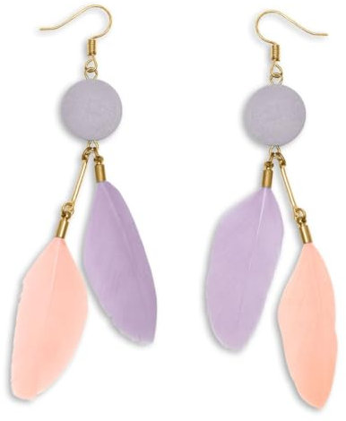 Soul-Cats 1 Paar pastell farbene Feder Ohrringe für Damen im Boho Style, Farbe: flieder