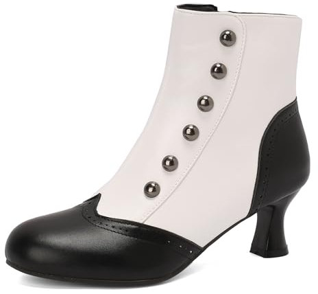 Donna's Ankle-High Stivaletti Vintage Victorian Stivali with Zip Studed Punta Rotonda Mediaeval Renaissance Style 70's Outfits Scarpe White Size 39