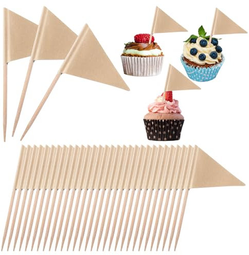100 banderas triangulares para palillos de dientes, banderas de palillos de dientes marrón sólido, pequeñas banderas triangulares de color marrón, decoración para cupcakes