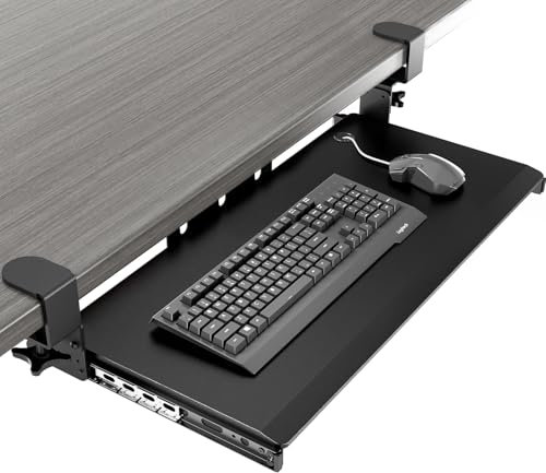 Keyboard Tray Under Desk Pull Out with Extra Sturdy C Clamp Mount System, 27 (33 Including Clamps) x 11 Inch Slide-Out Platform Computer Drawer for Typing
