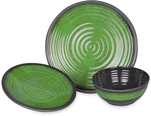 Vaisselle de camping pour 1 personne 3 pièces | Mélamine | Service de vaisselle de pique-nique | Vaisselle de camping Stone Green Design