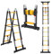 Cecaylie Teleskopleiter Klappleiter Aluminium, 3.8M(1.9M+1.9M) Ausziehbare Leiter mit Stabilisatoren, Tragbar A-Rahmen Rutschfester Stehleiter, Max Belastung 150 kg (Schwarz)