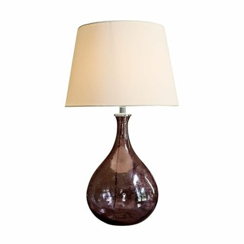 LOBERON Tischlampe Calandor, Mundgeblasener Glasfuß mit Eingearbeiteten Partikeln, Tischleuchte, Wohn-Accessoire, Nachttischlampe, Glas, Baumwolle, lila/weiß