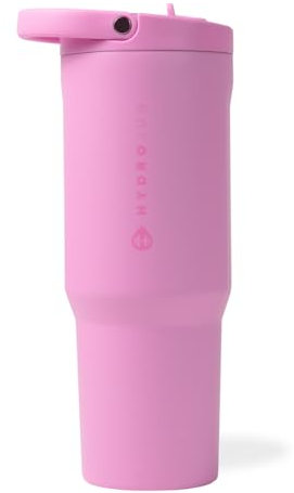 HydroJug Sport - Stainless Steel Tumbler with Straw, Vacuum Insulated, 32oz Leakproof Water Bottle, Ergonomic Design, Reusable, Dishwasher Safe, Rubber Base, Durable for Gym or Outdoors, Bubblegum