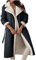duxyoz Womens Faux Leather Coat Winter Warm Jacket Long Sleeve Sherpa Lined Fleece Jacket Faux Fur Lapel Collar Long Trench Coats Plush Overcoat Thick Casual Outwear Cardigan Coats A Black M
