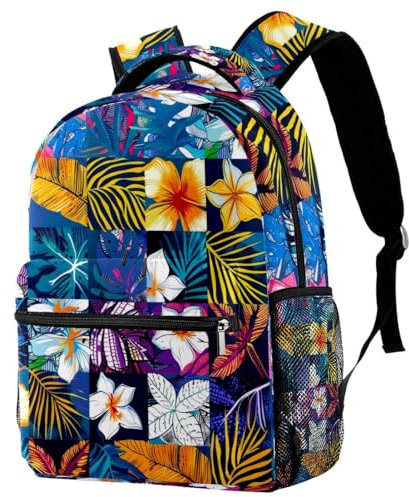 Travel Lightweight Rucksack, Seamless Topical Leaves and Flowers Casual Teenage Laptop Schoolbag Medium Size