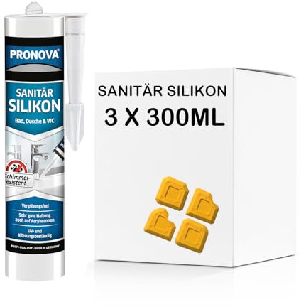 Sanitär Silikon transparent - Silikon zum Abdichten & Verfugen im Bad Sanitär- und Küchenbereich ideal für zahlreiche Anwendungen Fugen innen & außen und Baustoffe 300ml (3)