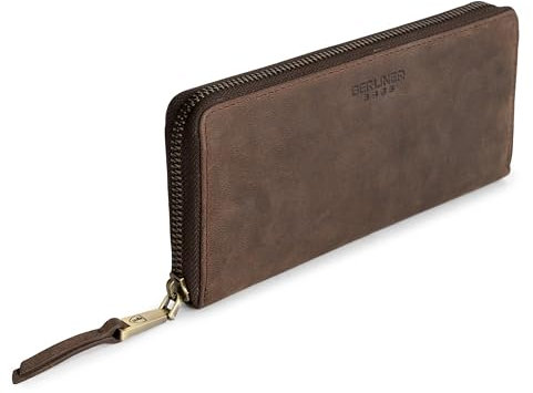 Berliner Bags Vintage Geldbörse Palma, Große Portemonnaie, Geldbeutel aus Leder, mit TÜV-geprüftem RFID-Schutz, inkl Geschenk-Box, für Damen - Braun
