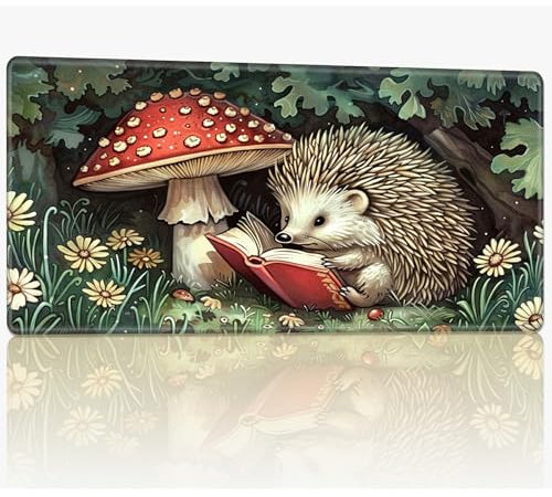 Playmat für MTG, TCG-Karten-Spielmatte mit genähten Kanten, 61 x 35,6 cm, Commander Board Battle Game Matten, glatte Gummi-Oberfläche, Mauspad, Schreibtischmatte, Pilz-Igel