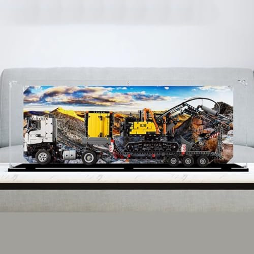 Acrylic 3MM Display Box for Lego 42175 Truck and Digger Model, Transparent Dustproof Display Box, Storage Box, Compatible with Lego 42175 (Model Not Included) (Black Base)